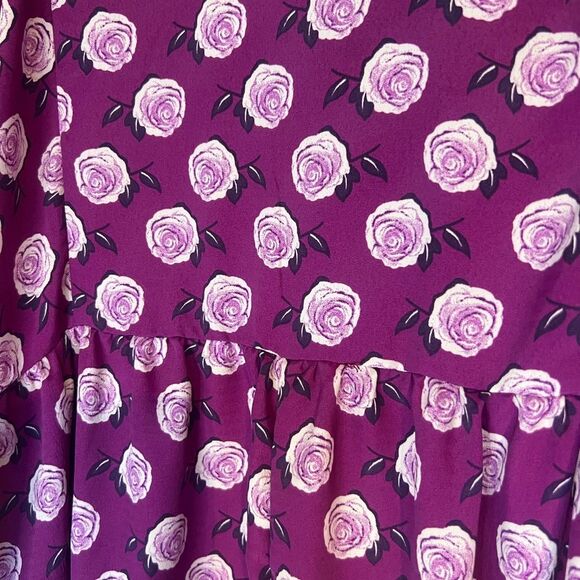 Purple Rose Print V Neck Midi Dress/Swim Cover Up Sz Small - Picture 6 of 8